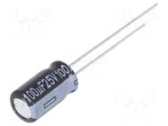 Capacitor: electrolytic; low ESR; THT; 100uF; 25VDC; Ø6.3x11.2mm PANASONIC