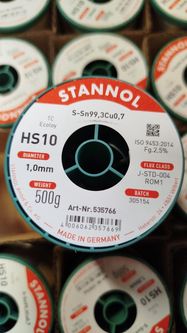 Solder wires Sn99Cu1 1.0mm 500g with flux Stannol