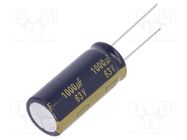 Capacitor: electrolytic; low ESR; THT; 1000uF; 63VDC; Ø16x35.5mm PANASONIC