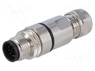 Connector: M12; plug; PIN: 12; male; 30V; IP67; soldering; for cable BULGIN