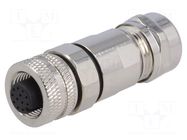 Connector: M12; plug; PIN: 12; female; 30V; IP67; soldering; 1.5A BULGIN