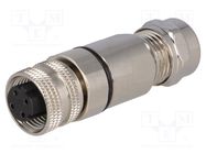 Connector: M12; plug; PIN: 4; female; D code-Ethernet; for cable BULGIN