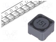 Inductor: wire; SMD; 150uH; 1.42A; 280mΩ; ±20%; 12x12x8mm; -40÷125°C 