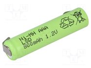 Re-battery: Ni-MH; AAA,R3; 1.2V; 800mAh; soldering lugs JJJ