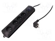 Plug socket strip: protective; Sockets: 4; 250VAC; 10A; black; 1.5m QOLTEC