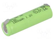 Re-battery: Ni-MH; AA; 1.2V; 1800mAh; soldering lugs; Ø14.2x50mm JJJ