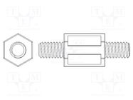 Screwed spacer sleeve; 45mm; Ext.thread: M2,5; hexagonal; brass DREMEC