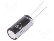 Capacitor: electrolytic; THT; 220uF; 63VDC; Ø10x20mm; Pitch: 5mm PANASONIC