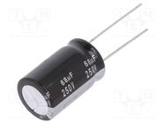 Capacitor: electrolytic; THT; 68uF; 250VDC; Ø16x25mm; Pitch: 7.5mm PANASONIC