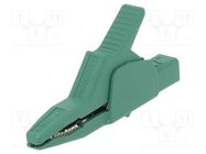 Crocodile clip; 34A; green; Grip capac: max.30mm; Socket size: 4mm 