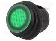 ROCKER; SPST; Pos: 2; ON-OFF; 20A/14VDC; green; IP65; LED; R13-112-DC SCI