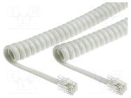 Cable: telephone; coiled,interlaced; RJ9 plug,both sides; ivory BQ CABLE