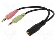 Cable; Jack 3.5mm 3pin plug x2,Jack 3.5mm 4pin socket; 150mm LOGILINK