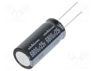 Capacitor: electrolytic; THT; 6800uF; 25VDC; Ø16x35mm; Pitch: 7.5mm NICHICON