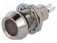 Indicator: LED; recessed; green; 12VDC; Ø12.7mm; IP67; connectors MARL