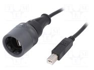 Cable; USB 2.0; USB A plug,USB B plug; 3m; IP66,IP68,IP69K; 1A BULGIN