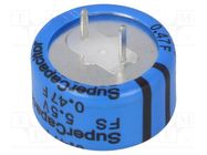 Supercapacitor; THT; 0.47F; 5.5VDC; -20÷80%; Body dim: Ø21.5x13mm KEMET