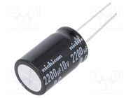 Capacitor: electrolytic; bipolar; THT; 2200uF; 10VDC; Ø10x20mm NICHICON