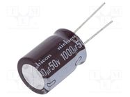 Capacitor: electrolytic; low ESR; THT; 1000uF; 50VDC; Ø18x25mm NICHICON