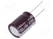 Capacitor: electrolytic; low ESR; THT; 4700uF; 10VDC; Ø18x25mm NICHICON