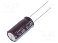 Capacitor: electrolytic; low ESR; THT; 56uF; 100VDC; Ø10x20mm; ±20% NICHICON