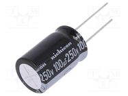 Capacitor: electrolytic; THT; 100uF; 250VDC; Ø16x25mm; Pitch: 7.5mm NICHICON