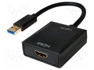 Adapter; USB 2.0,USB 3.0; HDMI socket,USB A plug; black; black LOGILINK