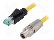 Connecting cable; 1m; Connection: M12 male straight / RJ45 HARTING