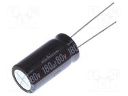 Capacitor: electrolytic; low ESR; THT; 180uF; 80VDC; Ø12.5x25mm NICHICON