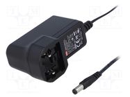 Power supply: switching; mains,plug; 9VDC; 1.33A; 12W; Out: 5,5/2,1 MEAN WELL