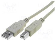 Cable; USB 2.0; USB A plug,USB B plug; nickel plated; 5m; grey DIGITUS