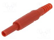 Plug; 2mm banana; 10A; 600VDC; red; nickel plated; -25÷80°C; 0.5mm2 SCHÜTZINGER