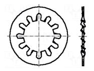 Washer; internally serrated; M2; D=4.5mm; h=0.3mm; spring steel BOSSARD