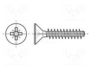 Screw; for plastic; 4x10; Head: countersunk; Pozidriv; PZ2; steel BOSSARD