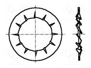 Washer; internally serrated; M3; D=6mm; h=0.4mm; DIN 6798J; BN 676 BOSSARD