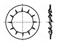 Washer; internally serrated; M2,5; D=5.5mm; h=0.4mm; DIN 6798J BOSSARD