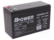 Re-battery: acid-lead; 12V; 7.2Ah; AGM; maintenance-free; 2.25kg 