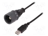 Cable; USB 2.0; USB A plug,USB B plug; 3m; IP66,IP68,IP69K; 1A BULGIN