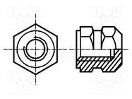 Threaded insert; brass; without coating; M6; BN 1043; L: 12.8mm BOSSARD