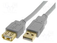 Cable; USB 2.0; USB A socket,USB A plug; gold-plated; 3m; grey BQ CABLE