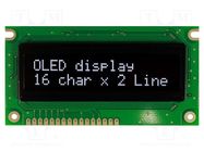 Display: OLED; alphanumeric; 16x2; Dim: 84x44x10mm; white; PIN: 16 RAYSTAR OPTRONICS