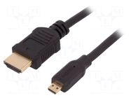 Cable; HDMI plug,micro HDMI plug; PVC; HDMI 1.4; 1m; black; black QOLTEC