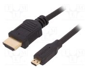 Cable; HDMI 1.4; HDMI plug,micro HDMI plug; PVC; 1.5m; black 