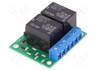Module robotics: relay; Ch: 2; 5VDC; max.250VAC; 10A; GPIO; toff: 5ms POLOLU
