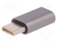 Adapter; USB 2.0; USB B micro socket,USB C plug; aluminium QOLTEC