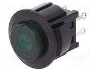 Switch: push-button; Pos: 2; SPST-NO; 3A/125VAC; OFF-ON; green; 1kV MIYAMA