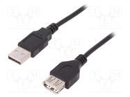 Cable; USB 2.0; USB A socket,USB A plug; nickel plated; 3m; black DIGITUS