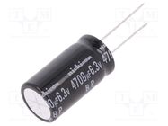 Capacitor: electrolytic; bipolar; THT; 4700uF; 6.3VDC; Ø12.5x20mm NICHICON