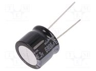 Capacitor: electrolytic; THT; 6800uF; 6.3VDC; Ø18x15mm; ±20%; 1000h NICHICON