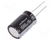Capacitor: electrolytic; THT; 1500uF; 16VDC; Ø16x25mm; Pitch: 7.5mm NICHICON